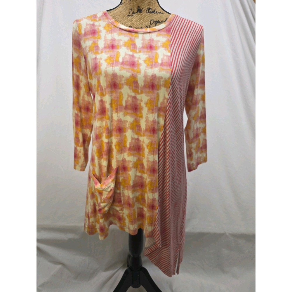 LOGO‎ Lori Goldstein Tunic Top Medium Asymmetrical Hem Pocket Contrasting Color